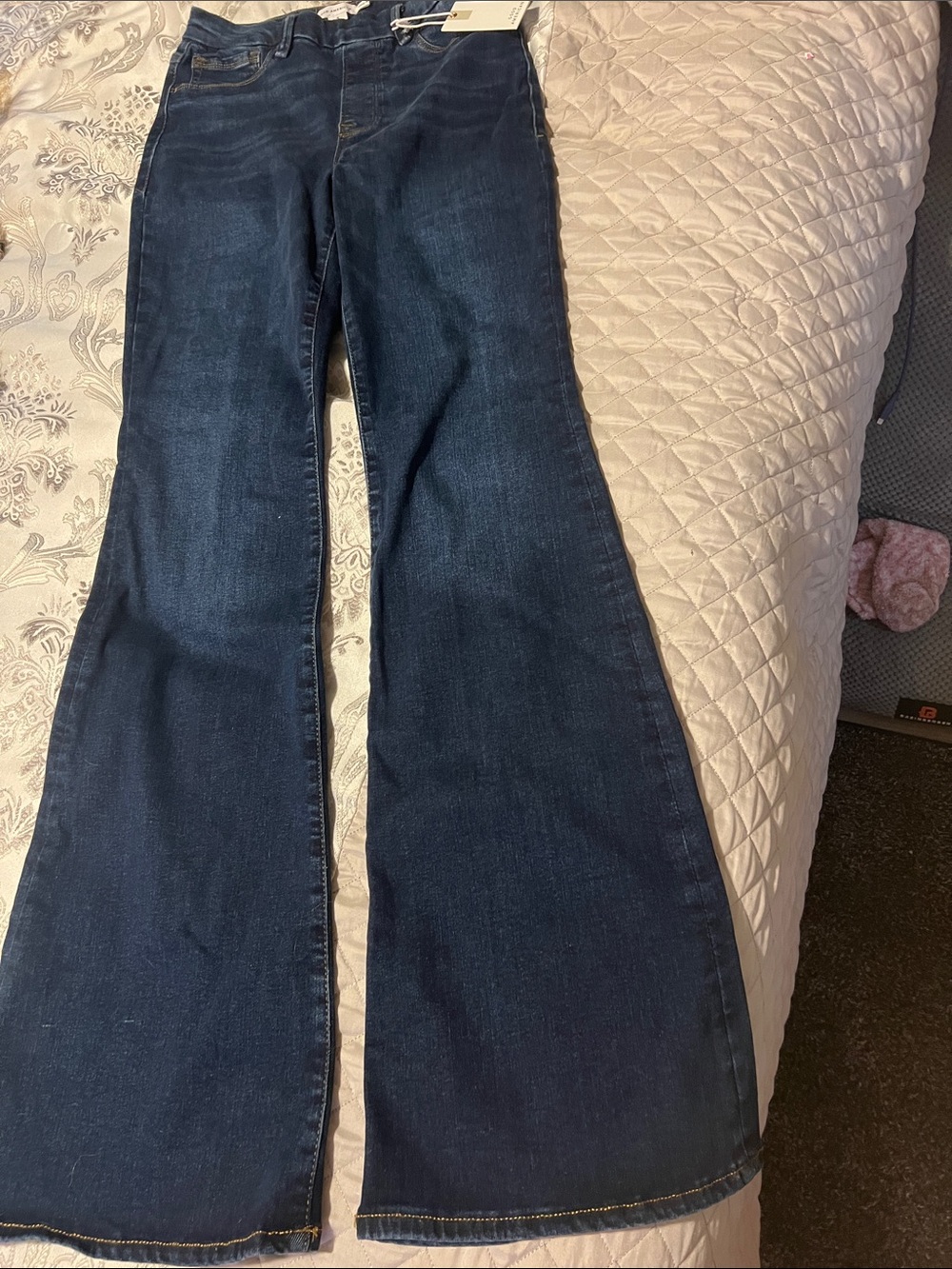 Good American Dark Indigo Flare Jeans Wide Leg